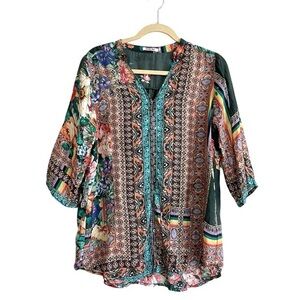 Jonny Was Silk Floral Multicolor Tunic Size Small